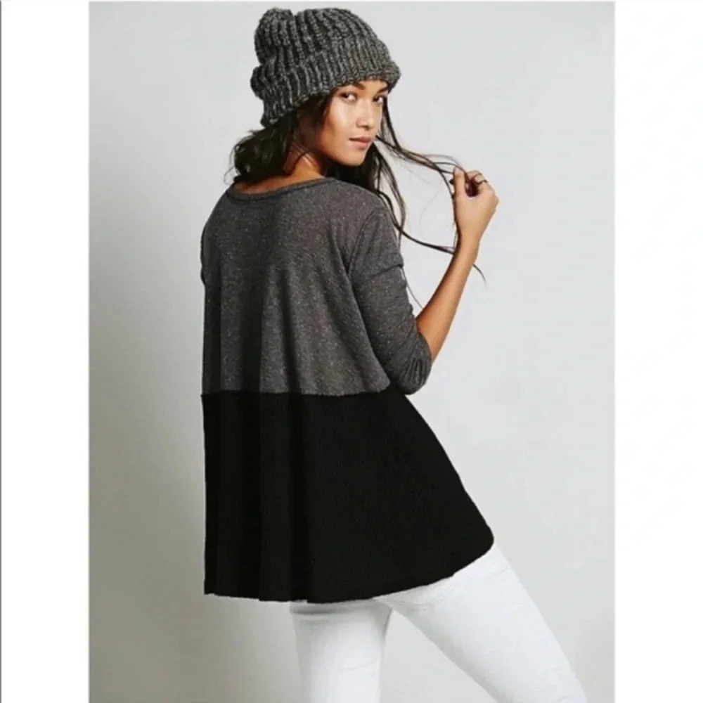 Free People Black and Gray Color Block Thermal